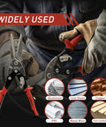 Image of 12 Inch Aviation Snips For Long Straight Cuts In Tin And Metal Sheets Heavy Duty CR MO Metal Cutters shown cutting metal