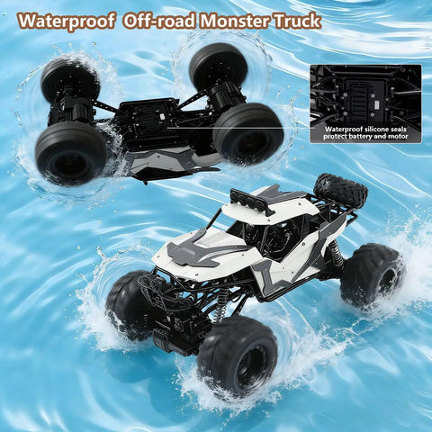 Amphibious RC Car One Eighth Scale 4WD Monster Truck That Rips Water And Land With Waterproof Chassis LED Lights Remote Control Truck