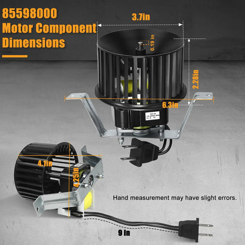 Replacement Part Replaceable Bathroom Exhaust Vent Fan Motor Assembly 85598000 For Nutone And Broan 605 605N 665N 668N CCW Rotation Whisper-Quiet And Powerful Upgrade dimensions viewed from front and side
