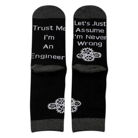 Two Pairs Funny Engineer Socks Gift Set For Men And Women Featuring Trust Me Im An Engineer Science And Engineering Theme Perfect Graduation Gift For Engineers And STEM Lovers, black socks with engineer quotes