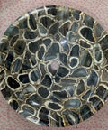 Straight Up Stunning Black Agate Vessel Sink Features 24 By 24 By 5.5 Inch Dimensions natural gemstone basin top view