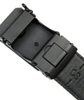 Close-up of gunmetal ratchet buckle on Men's Nylon Webbing Work Belt With Ratchet Buckle Tough As Nails Heavy Duty Tactical Utility Gear For Outdoor