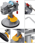 Mini Bench Vise With 360 Degree Swivel Suction Base Small Table Clamp Workbench Vise For Jewelry Making with accessories shown