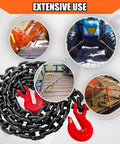 Beefy Half Inch G80 Trailer Tow Chain Ten Foot With Red Clevis Grab Hooks EP Black Finish 12000 LB WLL in various uses