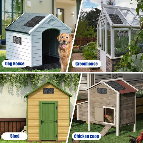 Solar Powered Fan Kit With 15W Panel And Dual Waterproof Fans 13 Ft Cable Intake Or Exhaust Cooling For Outdoor Coops Greenhouses Dog Houses And Pet Homes