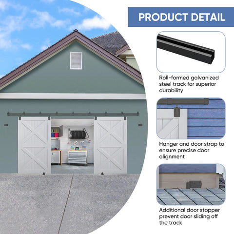 Exterior Barn Door Hardware Kit For Outdoor Use 14FT Sliding Barn Door Hardware Track Kit Heavy Duty For Double Doors installed view