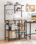 Large Bakers Rack With Power Outlets For Kitchen And Office, 6 Tier Microwave Stand With 4 Hooks, Coffee Bar Shelf in room setup