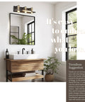 Bathroom scene with Industrial Black Wall Sconces Set Of Two Matte Black And Gold Indoor Hardwired Wall Lighting Fixtures above a mirror.