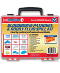 Premium Bloodborne Pathogen And Bodily Fluid Spill Cleanup Kit OSHA Compliant Wall Mountable 10x8x3.5 Inches Red And Clear