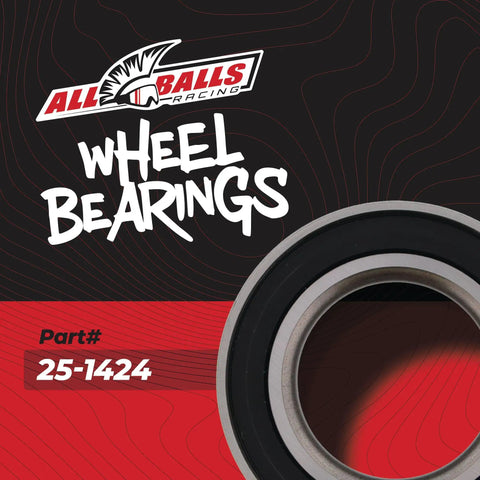 All Balls Racing 25-1424 ATV Wheel Bearing Kit displayed on a red-black background with the text 'Wheel Bearings'.