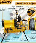 Straight Up Heavy Duty Workhorse Electric Pipe Threader And Cutting Tool 1 2 To 4 Inch NPT BSPT Die Set 220V 750W Solid Rig assembly diagram.