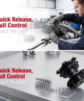 Sick Heavy Duty Six Bolt Quick Release Steering Wheel Hub Adapter Crafted From Cnc Aluminum Ball Lock Boss Kit For Your Race Rig Track Ready Snap Off Steering Swap In Black shown in workshop setting with tools.