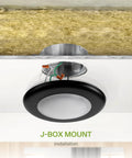 Six Pack 4 Inch LED Disk Lights, 10W, 5 CCT Tunable 2700K to 5000K, shown during J-box mount installation