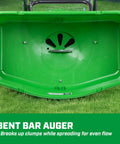 80 Pound Lawn And Garden Broadcast Spreader With Weatherproof Poly Hopper, underside view showing bent bar auger.