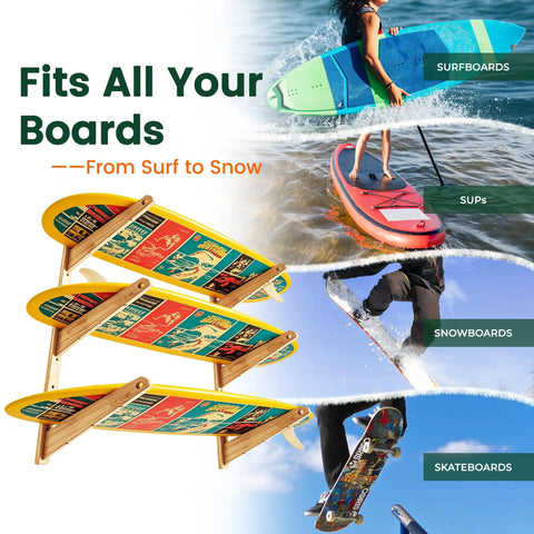 Rock Solid Three Tier Surfboard Wall Rack Hella Heavy Duty Solid Wood Board Holder For Garage And Home Natural Grain Finish Keeps Up To Three Longboards Upright And Totally Secure
