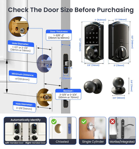 Top Shelf Keyless Entry Smart Door Lock With Lightning Quick Fingerprint Scanning And Smooth App Pairing Featuring Custom Auto Lock Timing Plus Heavy Duty Matte Black Knob Set For Bulletproof Front Door Protection