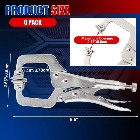 Six Pack Six Inch Locking C Clamps Set With Beefy Grip Locking Pliers Adjustable Clamp Quick Release Swivel Pads High Strength CR-V Steel.