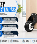 ElaraBerry 12 Pcs 2'' Anti-sag Gate Support Wheels, Black Caster Roller attached to a door showing durability and smooth rolling features.