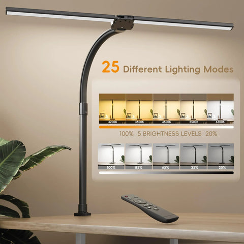 Insanely Bright 24W LED Desk Lamp With Dual Swing Arm Heads, Adjustable Brightness And Color Temperature display on desk