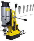Straight Up Heavy Hitting Magnetic Drill Press with seven Tungsten Carbide cutter kit, showcasing 1200W motor and 2700 lb grip.