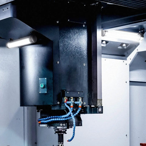 Beefy LED Machine Light For CNC Workshop And Shop, 25W LED Work Lamp, installed on industrial CNC machine, tube style lighting visible.