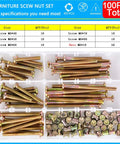 M6 Hex Furniture Screw Nut Set Kit With 30Mm 40Mm 50Mm 60Mm 70Mm 80Mm Threaded Bolts And Phillips Nuts For Wood Beds Chairs Desks Tables Easy Fit 100 Piece Assortment, M6 screws and nuts in tray