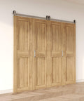 Beefy 60 Inch Brushed Nickel Top Mount Bi Folding Sliding Barn Door Hardware Kit For Four Doors Heavy Duty And Quiet Operation Easy To Install Hardware Only Doors Not Included installed on wall