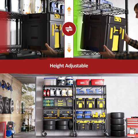 Heavy Duty 5 Tier Steel Wire Shelving Unit On Casters For Garage Kitchen Office Laundry Basement, Adjustable Shelves