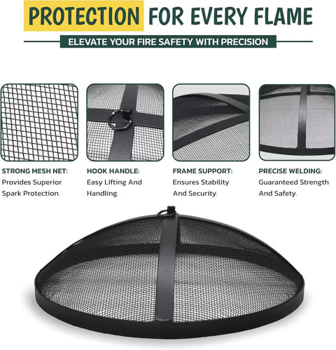 Heavy Duty 18.5 Inch Carbon Steel Fire Pit Screen Spark Protector For Smokeless Bonfire Shields And Round Pits Includes Hook And Shield Removal Tool