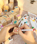 Baby Shower Games Sign Kit With 60 Wooden Blocks And 36 Colored Markers, Includes A Wooden Storage Box, Perfect For Decor, Guest Activities, And Fun Gift Ideas., wooden blocks and markers in box