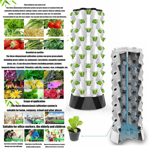 Six Story Indoor And Outdoor Hydroponics Tower Set A User Friendly Vertical Garden Kit for growing various plants without soil