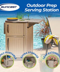 Outdoor Grilling Prep Station With Storage Portable Backyard Kitchen Counter Durable Resin Weather Resistant Top Cabinet