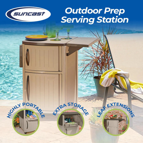 Outdoor Grilling Prep Station With Storage Portable Backyard Kitchen Counter Durable Resin Weather Resistant Top Cabinet