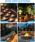 Collage showing 8 Pack 7 Inch LED Hardscape Lighting Kit Dope Outdoor Step Lights for Pavers and Retaining Walls IP68 Waterproof