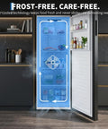 No Sweat 11 Cu Ft Frost Free Upright Freezer With Convertible Fridge Mode And Adjustable Shelves Smooth Sailing Mechanical Temp Control Freestanding Deep Storage For Garage Or Kitchen Clean Black Finish Quick Setup interior showing food storage layout.