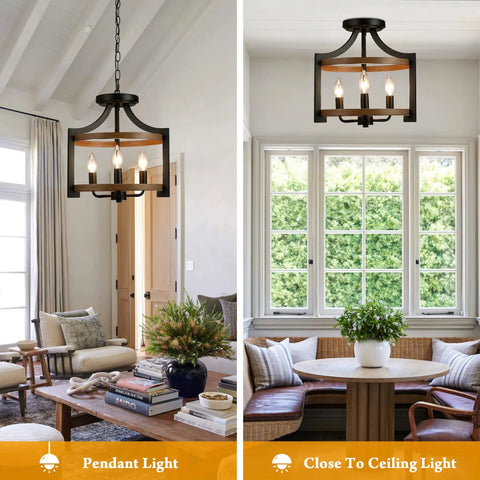 Convertible Rustic Ceiling Light Do It All Semi Flush Mount Or Pendant Farmhouse Style for Kitchens and Dining Rooms