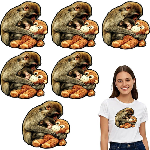 Monkey And Mother Animal Lover DTF Transfers Set 6 Pack, 7x7 inch vinyl decals on T-shirt and sheet