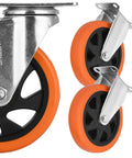 Heavy Hitter 6 Inch Caster Wheels Set Of Four With Ball Bearings and 360 Degree Swivel action in orange and black for carts.