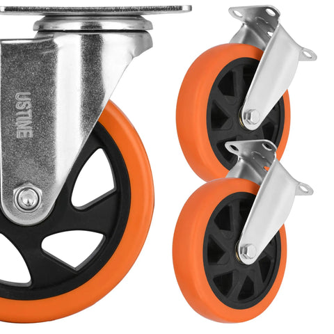 Heavy Hitter 6 Inch Caster Wheels Set Of Four With Ball Bearings and 360 Degree Swivel action in orange and black for carts.