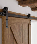 4 Foot Single Sliding Barn Door Hardware Kit Black With Carbon Steel Hangers And Flat Track System for 24 Inch Door