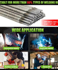 Image showing a stack of welding rods and their wide applications, including automotive repairs and small job repairs.