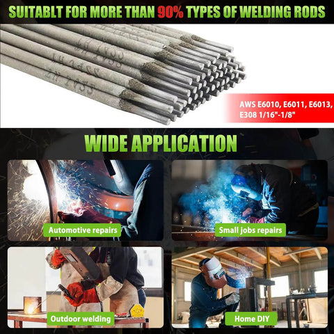 Image showing a stack of welding rods and their wide applications, including automotive repairs and small job repairs.