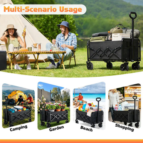Heavy Duty Workhorse Foldable Wagon Cart With All Terrain Wheels 220 Lb Capacity Portable Lightweight Utility Cart for multi-scenario use, camping, gardening, beach, shopping.