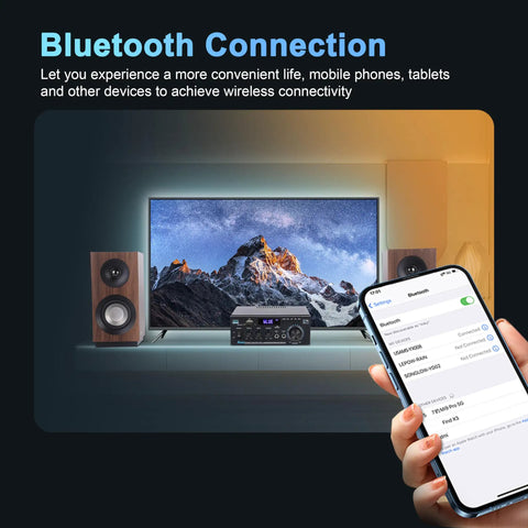 Dope Bluetooth 5.0 Stereo Amplifier 400W 2 Channel with FM Radio and remote control connected to phone and speakers