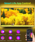 Smart USB TV Backlight Strip For Your Big Screen 82 To 95 Inch 19.4ft RGBW Color Changing Ambient LED Light With Music Sync 6500K Bias Lighting Alexa And Google Assistant Voice Control Easy Install Game Night Mood Lighting shown enhancing TV colors with smart app control