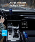 USB C Car Charger With 40W Dual Ports Fast Charge PowerIQ 3.0 Type C Power Delivery For iPhone mounted inside vehicle