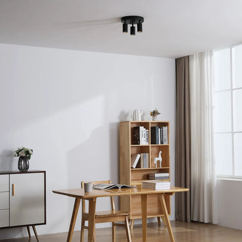 Shura Round 3-Light Integrated LED Ceiling Fixture With Rotatable Heads White Flush Mount 3000K 1365 Lumens in living room
