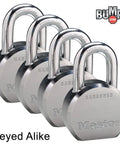 Four High Security Pro Series Padlocks Keyed Alike With Eight Keys For Easy Access And Shared Security Built With BumpStop Technology