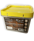 Contractor Favorite Heavy Duty Wood Construction Screws Size Nine By Three Inch featuring self drilling tips and Torx drive zinc yellow rust resistant coating with bugle head for reliable framing and carpentry 1000 count bulk spool in clear container.