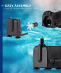 Submersible Fountain Pump 120 GPH for ponds, fountains, and birdbaths, easy assembly, oil free ceramic impeller